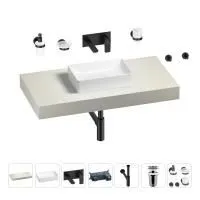 Раковина 42 см со столешницей 100 см Wellsee Pure BY Wellsee 201010807 в наборе 9 в 1: столешница, раковина, встраиваемый смеситель, сифон, выпуск, аксессуары (цвет набора матовый черный)