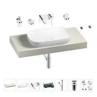 Раковина 60 см со столешницей 100 см Wellsee Croquis 201008026 в наборе 9 в 1: столешница, раковина, встраиваемый смеситель, сифон, выпуск, аксессуары (цвет набора хром)