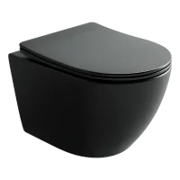 Подвесной унитаз Ceramicanova UNO безободковый, смыв Торнадо, с крепежом для полностью скрытого монтажа, ультратонким сидением с функцией быстрого снятия и крышкой с функцией плавного закрытия, цвет черный матовый CN11001TMB