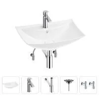 Раковина для ванной Wellsee Cerulean 201004676 в наборе 5 в 1: раковина белого глянцевого цвета, смеситель, сифон, выпуск, угловые вентили (цвет набора хром)