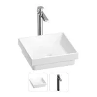 Раковина для ванной Wellsee Doux 201000631 в наборе 2 в 1: квадратная раковина белого глянцевого цвета, высокий смеситель в цвете хром