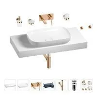 Раковина 60 см со столешницей 100 см Wellsee Croquis 201008109 в наборе 9 в 1: столешница, раковина, встраиваемый смеситель, сифон, выпуск, аксессуары (цвет набора розовое золото)