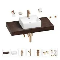 Раковина 43 см со столешницей 100 см Wellsee Graceful Pro 201012249 в наборе 10 в 1: столешница, раковина, смеситель, сифон, донный клапан, угловые вентили, аксессуары (цвет розовое золото)