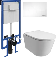 Комплект Унитаз подвесной DIWO Архангельск 0800 безободковый, с микролифтом + Инсталляция STWORKI + Кнопка Хельсинки 500470 белая