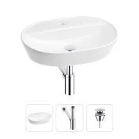 Раковина для ванной Wellsee Calin 201000976 в наборе 3 в 1: овальная раковина белого глянцевого цвета, сифон, донный клапан в цвете хром