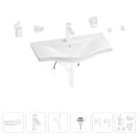 Раковина для ванной Wellsee Bisou 201007385 в наборе 9 в 1: раковина белого глянцевого цвета, смеситель, сифон, донный клапан, угловые вентили, аксессуары (цвет набора матовый белый)