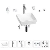 Раковина для ванной Wellsee Doux 201005926 в наборе 9 в 1: раковина белого глянцевого цвета, высокий смеситель, сифон, донный клапан, угловые вентили, аксессуары (цвет хром)