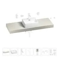 Раковина 43 см со столешницей 140 см Wellsee Graceful Pro 201012335 в наборе 10 в 1: столешница, раковина, смеситель, сифон, донный клапан, угловые вентили, аксессуары (цвет матовый белый)