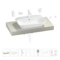 Раковина 65 см со столешницей 100 см Wellsee Eclatant 201013055 в наборе 10 в 1: столешница, раковина, смеситель, сифон, донный клапан, угловые вентили, аксессуары (цвет матовый белый)