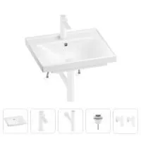 Раковина для ванной Wellsee FreeDom 201004805 в наборе 5 в 1: раковина белого глянцевого цвета, смеситель, сифон, донный клапан, угловые вентили (цвет набора матовый белый)