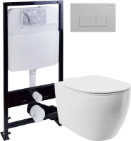 Комплект Унитаз подвесной STWORKI Муле HDC510NWH с микролифтом, безободковый + Инсталляция EWRIKA ProLT 0026-2020 + Кнопка 0040 хром матовый