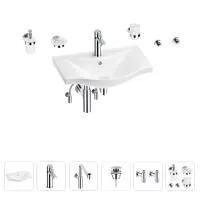 Раковина для ванной Wellsee Bisou 201007246 в наборе 9 в 1: раковина белого глянцевого цвета, смеситель, сифон, донный клапан, угловые вентили, аксессуары (цвет набора хром)