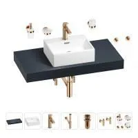 Раковина 43 см со столешницей 100 см Wellsee Graceful Pro 201012224 в наборе 10 в 1: столешница, раковина, смеситель, сифон, донный клапан, угловые вентили, аксессуары (цвет розовое золото)