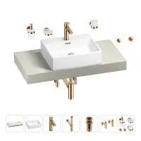 Раковина 50 см со столешницей 100 см Wellsee Graceful Pro 201012454 в наборе 10 в 1: столешница, раковина, смеситель, сифон, донный клапан, угловые вентили, аксессуары (цвет розовое золото)