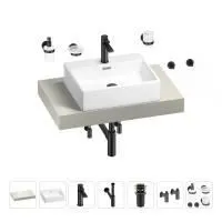 Раковина 50 см со столешницей 80 см Wellsee Graceful Pro 201012397 в наборе 10 в 1: столешница, раковина, смеситель, сифон, донный клапан, угловые вентили, аксессуары (цвет матовый черный)