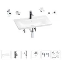 Раковина для ванной Wellsee FreeDom 201007061 в наборе 9 в 1: раковина белого глянцевого цвета, смеситель, сифон, донный клапан, угловые вентили, аксессуары (цвет набора хром)