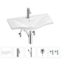 Раковина для ванной Wellsee Bisou 201005311 в наборе 5 в 1: раковина белого глянцевого цвета, смеситель, сифон, донный клапан, угловые вентили (цвет набора хром)