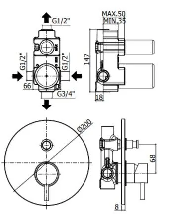 Смеситель для ванны с душем скрытого монтажа Paffoni LIGHT LIG015ST