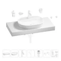 Раковина 60 см со столешницей 100 см Wellsee Calin 201007755 в наборе 10 в 1: столешница, раковина, смеситель, сифон, донный клапан, угловые вентили, аксессуары (цвет матовый белый)
