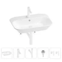 Раковина для ванной Wellsee Eclatant 201005405 в наборе 5 в 1: раковина белого глянцевого цвета, смеситель, сифон, донный клапан, угловые вентили (цвет набора матовый белый)
