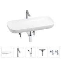 Раковина для ванной Wellsee Croquis 201004016 в наборе 5 в 1: раковина белого глянцевого цвета, высокий смеситель, сифон, выпуск, угловые вентили (цвет набора хром)
