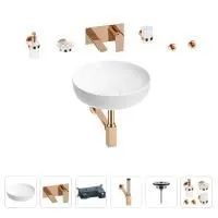 Раковина для ванной Wellsee Chalice Perfection 201006159 в наборе 8 в 1: раковина белого глянцевого цвета, встраиваемый смеситель, сифон, выпуск, аксессуары (цвет набора розовое золото)
