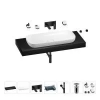 Раковина 90 см со столешницей 120 см Wellsee Croquis 201008482 в наборе 9 в 1: столешница, раковина, встраиваемый смеситель, сифон, выпуск, аксессуары (цвет набора матовый черный)