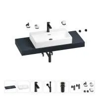 Раковина 70 см со столешницей 120 см Wellsee Graceful Pro 201012702 в наборе 10 в 1: столешница, раковина, смеситель, сифон, донный клапан, угловые вентили, аксессуары (цвет матовый черный)