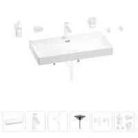 Раковина для ванной Wellsee Bromance 201007635 в наборе 9 в 1: раковина белого глянцевого цвета, смеситель, сифон, выпуск, угловые вентили, аксессуары (цвет набора матовый белый)