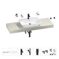 Раковина 65 см со столешницей 140 см Wellsee Eclatant 201013177 в наборе 10 в 1: столешница, раковина, смеситель, сифон, донный клапан, угловые вентили, аксессуары (цвет матовый черный)