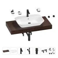 Раковина 65 см со столешницей 100 см Wellsee Eclatant 201013087 в наборе 10 в 1: столешница, раковина, смеситель, сифон, донный клапан, угловые вентили, аксессуары (цвет матовый черный)