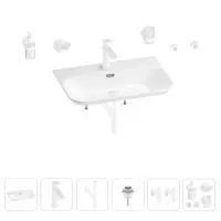 Раковина для ванной Wellsee Eclatant 2.0 201007535 в наборе 9 в 1: раковина белого глянцевого цвета, смеситель, сифон, донный клапан, угловые вентили, аксессуары (цвет набора матовый белый)