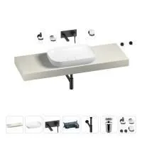 Раковина 60 см со столешницей 140 см Wellsee Croquis 201008267 в наборе 9 в 1: столешница, раковина, встраиваемый смеситель, сифон, выпуск, аксессуары (цвет набора матовый черный)