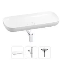 Раковина для ванной Wellsee Croquis 201001031 в наборе 3 в 1: овальная раковина белого глянцевого цвета, сифон, выпуск в цвете хром