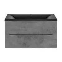 Тумба Vincea Mia 750 подвесная, 2 выкатных ящика soft close, Beton с умывальником VCB-3M750B из кварцевого камня, цвет черный