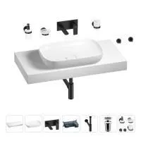 Раковина 60 см со столешницей 100 см Wellsee Croquis 201008102 в наборе 9 в 1: столешница, раковина, встраиваемый смеситель, сифон, выпуск, аксессуары (цвет набора матовый черный)