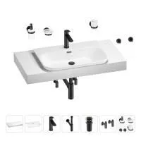 Раковина 65 см со столешницей 100 см Wellsee Eclatant 2.0 201013272 в наборе 10 в 1: столешница, раковина, смеситель, сифон, донный клапан, угловые вентили, аксессуары (цвет матовый черный)