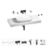 Раковина 60 см со столешницей 120 см Wellsee Croquis 201008227 в наборе 9 в 1: столешница, раковина, встраиваемый смеситель, сифон, выпуск, аксессуары (цвет набора матовый черный)