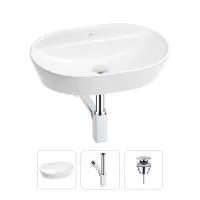 Раковина для ванной Wellsee Calin 201000981 в наборе 3 в 1: овальная раковина белого глянцевого цвета, сифон, донный клапан в цвете хром