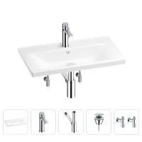 Раковина для ванной Wellsee FreeDom 201004931 в наборе 5 в 1: раковина белого глянцевого цвета, смеситель, сифон, донный клапан, угловые вентили (цвет набора хром)