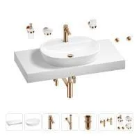 Раковина 60 см со столешницей 100 см Wellsee Calin 201007759 в наборе 10 в 1: столешница, раковина, смеситель, сифон, донный клапан, угловые вентили, аксессуары (цвет розовое золото)