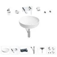 Раковина для ванной Wellsee Chalice Perfection 201006141 в наборе 8 в 1: раковина белого глянцевого цвета, встраиваемый смеситель, сифон, выпуск, аксессуары (цвет набора хром)