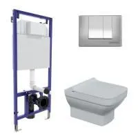 Комплект BERGES для монтажа  подвесного унитаза: инсталляция NOVUM525, кнопка S3 хром глянец, унитаз LEVEL Rimless, сидение дюропласт Level Slim SO, микролифт, быстросъем