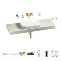 Раковина 60 см со столешницей 140 см Wellsee Croquis 201008268 в наборе 9 в 1: столешница, раковина, встраиваемый смеситель, сифон, выпуск, аксессуары (цвет набора золото)