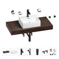 Раковина 43 см со столешницей 100 см Wellsee Graceful Pro 201012242 в наборе 10 в 1: столешница, раковина, смеситель, сифон, донный клапан, угловые вентили, аксессуары (цвет матовый черный)