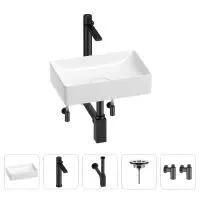 Раковина для ванной Wellsee Pure BY Wellsee 201004357 в наборе 5 в 1: раковина белого глянцевого цвета, высокий смеситель, сифон, выпуск, угловые вентили (цвет набора матовый черный)