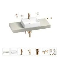 Раковина 50 см со столешницей 120 см Wellsee Graceful Pro 201012519 в наборе 10 в 1: столешница, раковина, смеситель, сифон, донный клапан, угловые вентили, аксессуары (цвет розовое золото)