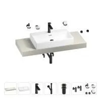 Раковина 70 см со столешницей 120 см Wellsee Graceful Pro 201012692 в наборе 10 в 1: столешница, раковина, смеситель, сифон, донный клапан, угловые вентили, аксессуары (цвет матовый черный)