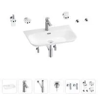 Раковина для ванной Wellsee Eclatant 2.0 201007501 в наборе 9 в 1: раковина белого глянцевого цвета, смеситель, сифон, донный клапан, угловые вентили, аксессуары (цвет набора хром)