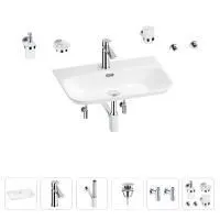 Раковина для ванной Wellsee Eclatant 2.0 201007511 в наборе 9 в 1: раковина белого глянцевого цвета, смеситель, сифон, донный клапан, угловые вентили, аксессуары (цвет набора хром)